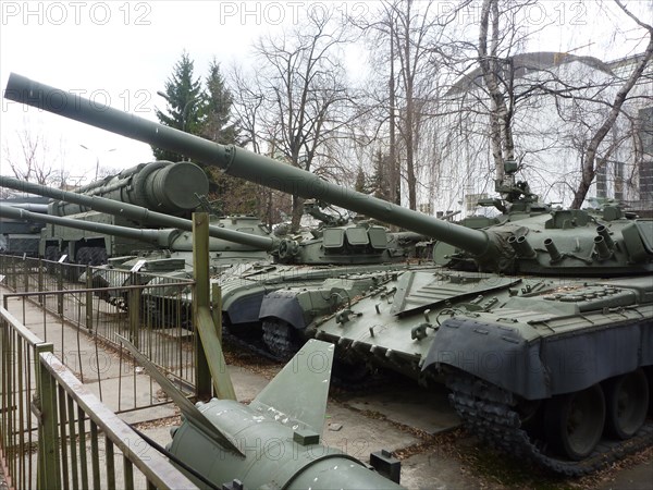 Military hardware on display in the outdoor potion of the central museum of armed forces, moscow, russia, april 2011.