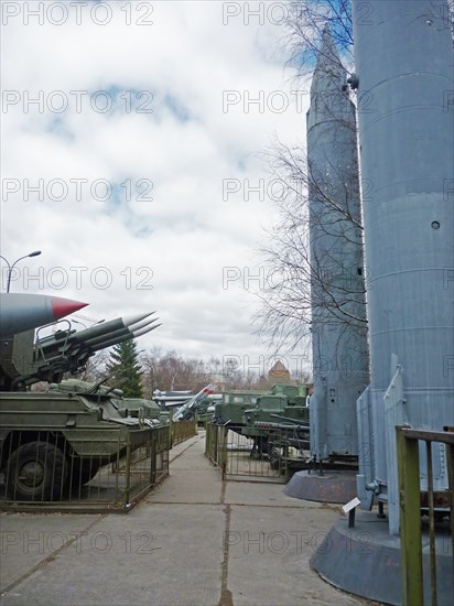 Military hardware on display in the outdoor potion of the central museum of armed forces, moscow, russia, april 2011.