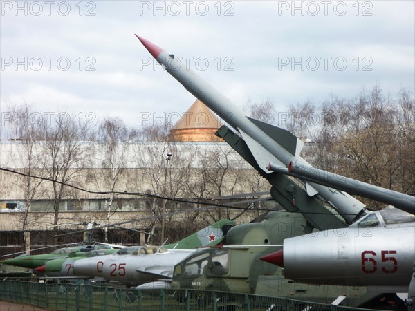 Military hardware on display in the outdoor potion of the central museum of armed forces, moscow, russia, april 2011.