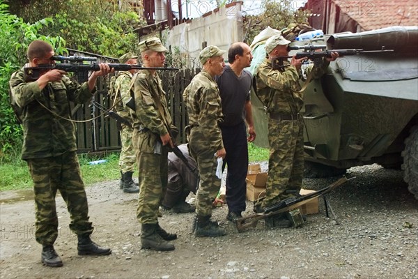 Beslan, north ossetia, russia, september 2, 2004, snipers of the law enforcement bodies take a position near the school no,1 seized by terrorists.