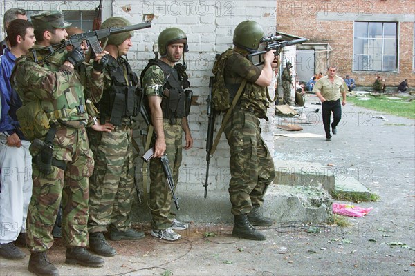 Beslan, north ossetia, russia, september 3, 2004, in the yard of the school seized by terrorists.