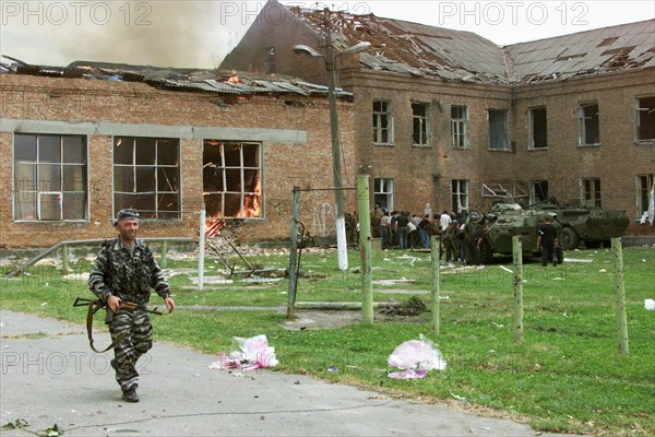 Beslan, north ossetia, russia, september 3, 2004, in the yard of the school seized by terrorists.