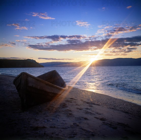 Ussr, irkutsk region, sunset at lake baikal, may 1974.