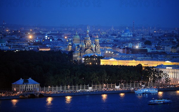 St, petersburg, russia, june 19, 2011, night view of the church of the savior on spilled blood during the 'scarlet sails' festival, an annual celebration of the end of the school year, in st, petersburg.