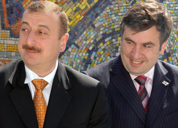 Azerbaijan, may 25, 2005, azerbaijani president ilham aliev (l) and georgian president mikhail saakashvili attend an inauguration ceremony of the azerbaijani section of the baku-tbilisi-ceyhan international pipeline at the sangachal oil terminal, about 25 miles south of baku.