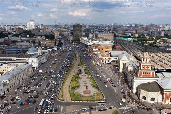 Moscow, russia, july 31, 2011, komsomolsky square with leningradsky, yaroslavsky, kazansky rail terminals.