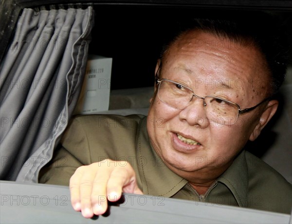 Ulan-ude, russia, august 24, 2011, kim jong-il (kim jong il), the leader of the democratic people's republic of korea (north korea), the chairman of the national defense commission, general secretary of the workers' party of korea, in his car after a meeting with russia's president dmitry medvedev at sosnovy bor (pine tree forest) military post in ulan-ude.