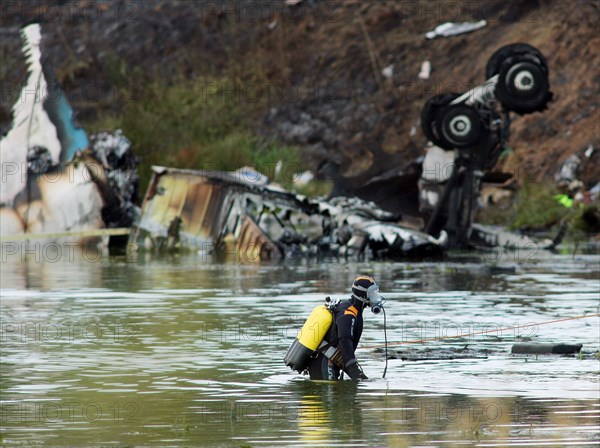 Yaroslavl region, russia, september 7, 2011, a search and rescue operation being carried out in the yaroslavl region, where a yak-42 passenger plane with a khl ice hockey team lokomotiv on board crashed on september 7 killing 36 people.