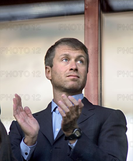 Chukotka's governor roman abramovich watches qualifying match of the 2006 soccer world championship, russia vs portugal from a grandstand, the game ended in a draw, 0-0, moscow, russia, september 8, 2006.