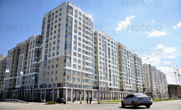 Yekaterinburg, russia, october 7, 2011, newly-built highrise buildings, part of akademichesky housing development, in the city of yekaterinburg, according to renova stroi group, the company managing the project, akademichesky is largest construction project of its kind in russia and europe, the housing development covers an area of 1300 hectares and will house 325 thousand residents upon its completion.