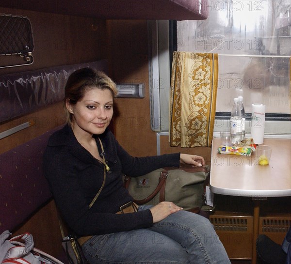 Inna khodorkovskaya, wife of former yukos ceo mikhail khodorkovsky, travels in a compartment of the krasnokamensk-chita train after visiting husband who serves his term in penal colony yag 14/10 in krasnokamensk, october 29, 2005.
