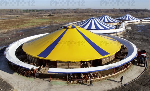 Graivoron-agro livestock farm for 1,200 heifers is the first tented farm with polymer coating to be inaugurated in russia, belgorod region, russia, november 2005.