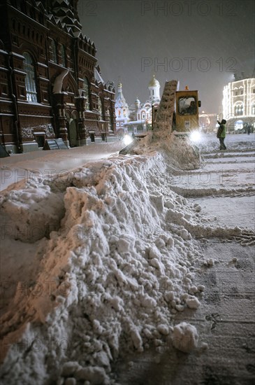 Moscow, russia, december 22, snow fighters clear red square