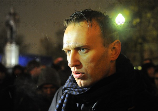 Moscow, russia, december 5, 2011, lawyer and anti-corruption blogger alexei navalny during an opposition protest in central moscow against alleged vote-rigging in the december 4 parliamentary election.