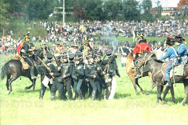 On september 7, 1998, quite like in 1812, contemporary banners of the russian and the french armies were raised on the borodino field