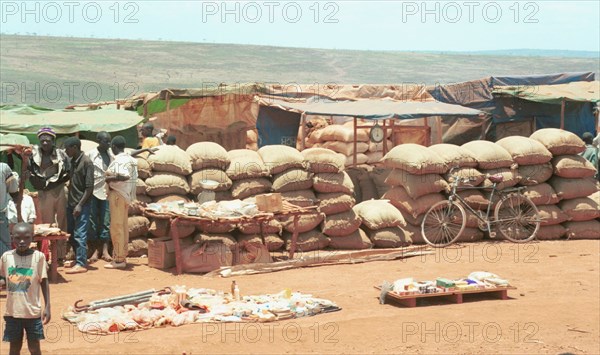 Rice from a delivery of humanitarian aid to a refugee camp in tanzania, september 1, 1994.