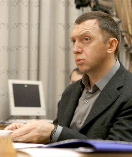 Chairman of the board of rusal oleg deripaska attending the session of russia's council for the implementation of priority national projects and demographic policy chaired by russian first deputy prime minister dmitri medvedev, he was there with inteko's owner yelena baturina, moscow, russia, november 24, 2006.