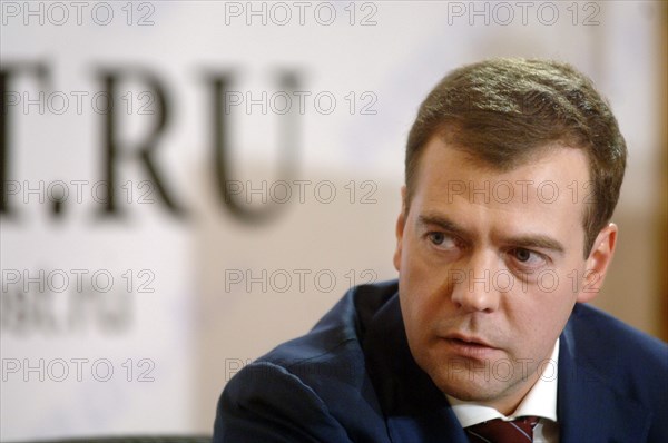 Russian first deputy prime minister dmitry medvedev at his internet conference,  moscow, russia, march 5, 2007.