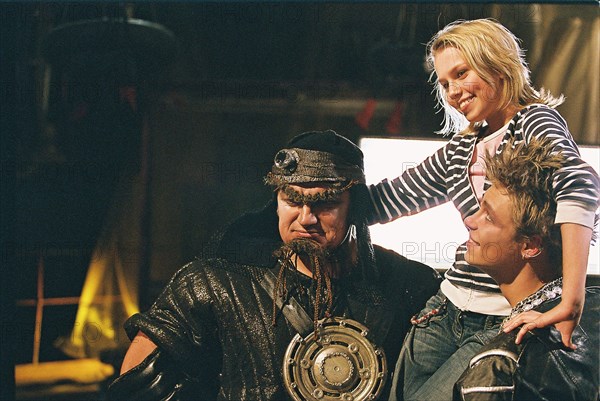 Dmitry turchinsky as evil prince, daria melnikova as cinderella and alexander golovin as good prince, l-r, on the set of yuri morozov's film 'cinderella 4?4', may 24, 2007.