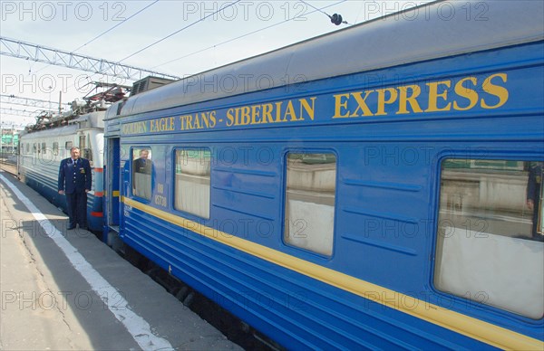 Moscow, russia, june 4, 2007, the new $25 million fully en-suite golden eagle express (in pic,) has been launched by long-distance luxury train operator gw travel limited to serve the world's longest railway line between moscow and vladivostok.