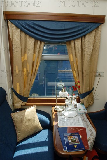Moscow, russia, june 5, 2007, compartment on the golden eagle trans-siberian express, russiai´s first fully en-suite private train, launched by the uk-based long-distance luxury train operator gw travel limited to serve the world's longest railway line between moscow and vladivostok.