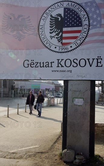 Billboard ad promoting the national albanian american council, in pristina, kosovo, february 25, 2008.