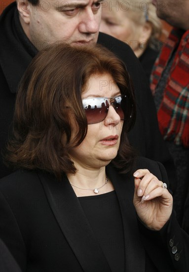 Tbilisi, georgia, february 26, 2008, widow of georgian tycoon badri patarkatsishvili, inna gudavadze appears at tbilisi airport prior to the civic funeral service for the businessman.