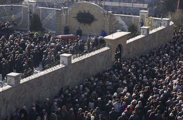 Tbilisi, georgia, february 28, 2008, funeral of georgian tycoon badri patarkatsishvili in the courtyard of his residence in tbilisi.