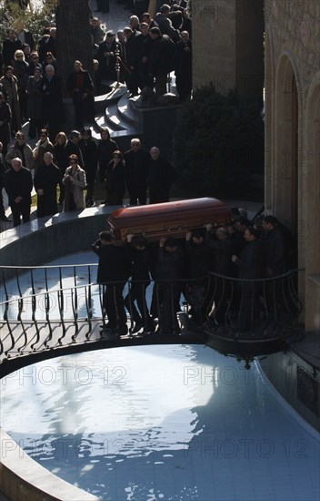 Tbilisi, georgia, february 28, 2008, funeral of georgian tycoon badri patarkatsishvili in the courtyard of his residence in tbilisi.