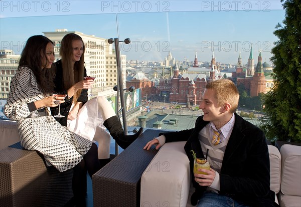 The 'o2 lounge' restaurant on the roof of the newly opened hotel ritz carlton in moscow, russia, september 2008.