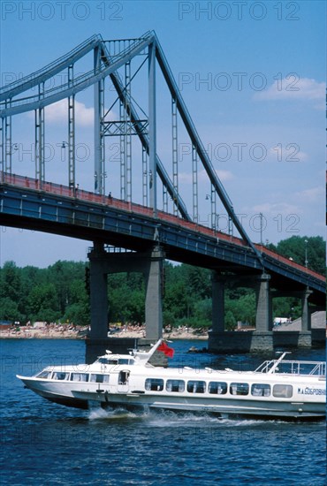 Pleasure boat on the dnieper river, ukraine, 2002.