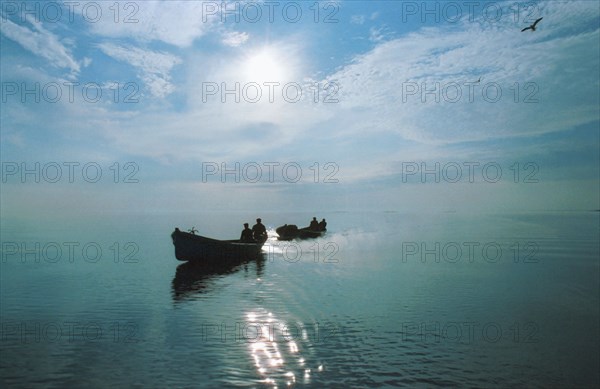 Fishing boats on the white sea, russia.