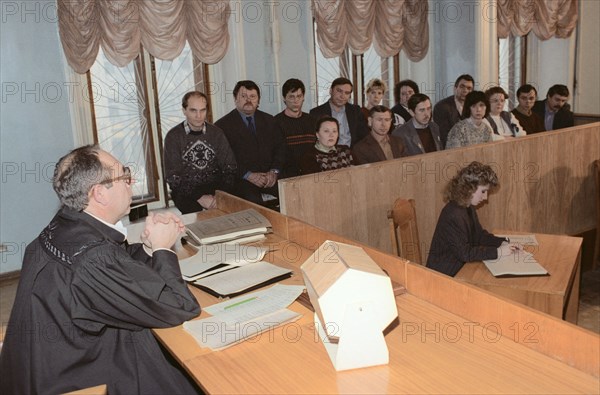 In 1994, an experiment was launched to reintroduce juries to russia, first jury trials took place in the cities of saratov, ivanovo, and in moscow region, in ivanovo, a jury considered a case against g, n, korolev charged with double aggravated homicide, the trial was chaired by first deputy chairman of ivanovo region court, vladimir solovyev, the jury delivered a unanimous guilty verdict, korolev was sentenced to 15 years in jail.