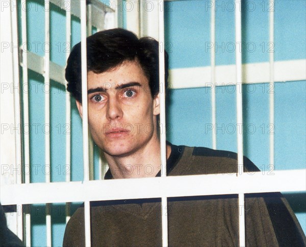 Voronezh, russia, 4/28/01: john tobin, a us citizen, seen behind bars in the hall of the district court in voronezh on friday, after being sentenced to three years in jail for buying marijuana,  tobin pleaded not guilty, and his defence lawyer has a week to lodge an appeal.