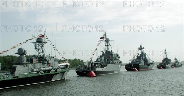 Warships of the caspian flotillia stand in formation on the volga river, astrakhan, russia, july 29, warships of the caspian flotillia stand in formation on the volga river during the festivities to mark russian navy day, july 29, navy day has been annually celebrated in this country since 1939 when a decision was made in the soviet union to build a powerful naval fleet, naval parades, sports festivals and other festivities are held in many cities today.