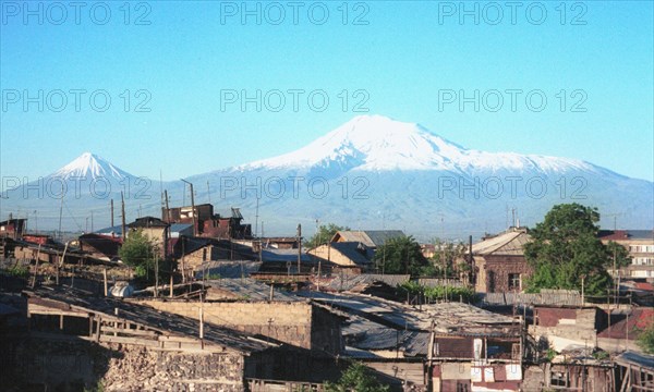 a view of yerevan and mt,ararat, armenia, 2001.