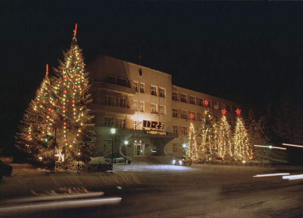 Novosibirsk, siberia, russia, new year's eve, decorated trees.