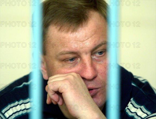 Rostov-on-don, russia, 7/2/02: a recess till july 3 was announced in the trial of colonel yuri budanov (in pic) at the north caucasian district military court in rostov-on-don, budanov is standing trial for murder of 18-year-old chechen woman elza kungayeva, the court was expected to pass a verdict to yuri budanov on tuesday, july 2.