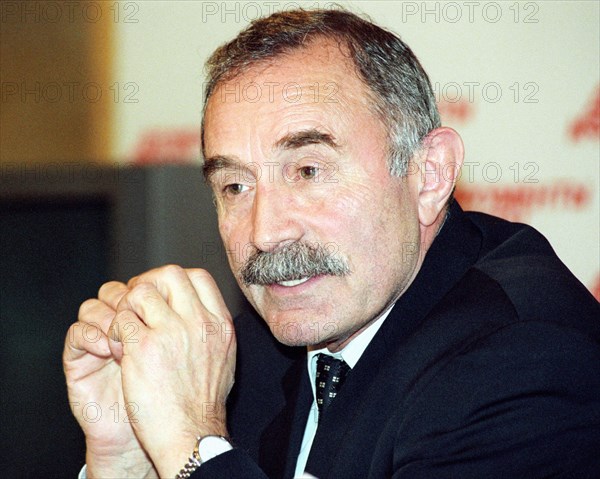 moscow, russia, october 25 2002: aslanbek aslakhanov , a state duma deputy from chechnya pictured during a news-conference on the moscow hostage crisis.