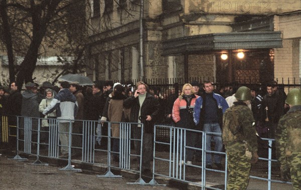 Moscow, russia,10/26/02: chechen hostage crisis: released hostages  waiting for a bus to take them home.