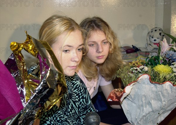 Moscow, russia, october 29 2002: victims of the terrorist act at the dubrovka theatrical centre (l-r) anya vasilyeva, 15, and nadya soldatova, 14, pictured at the filatov children's clinical hospital where they are undergoing medical treatment.