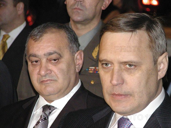 Armenian prime minister andranik markarian (l) and federal security service director nikolai patrushev at the regular conference of chiefs of national security services of the cis countries opened on tuesday, june,3 in yerevan, yerevan, armenia, june 3, 2003.