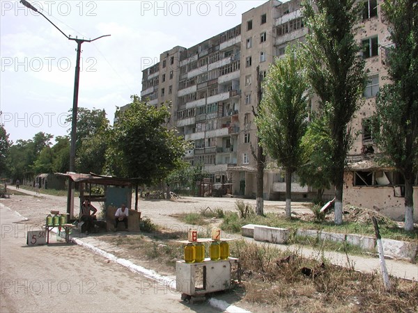 Chechnya, russia, summer 2002, grozny, the illegally produced petrol (in pic) is widely on sale on the streets of the town.