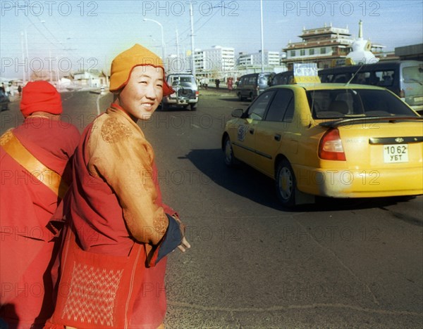 Mongolia, november 20 2002: khuvaraki - the students of a mongolian buddhist school pictured in a street of the city of ulan-bator, the capital of mongolia, (photo zorikto dagbayev).