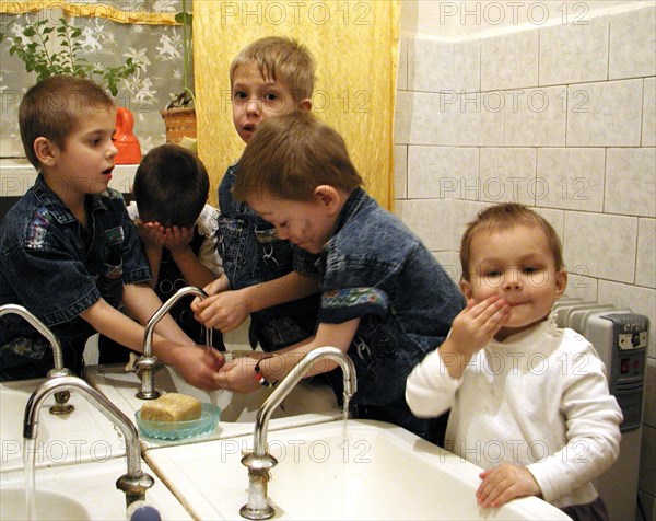 Komi republic, siberia, russia, november 28 2002, these homeless children have found a temporary shelter at the social rehabilitation centre in the city of syktyvkar where 34 underaged homeless people are living now.