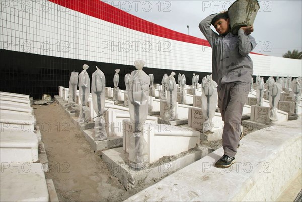 Baghdad, iraq, february 7 2003, memorial complex (in pic) is being constructed next to the site of the air-raid shelter that was destroyed by americans in 1991, over 400 civilians died in the attack.