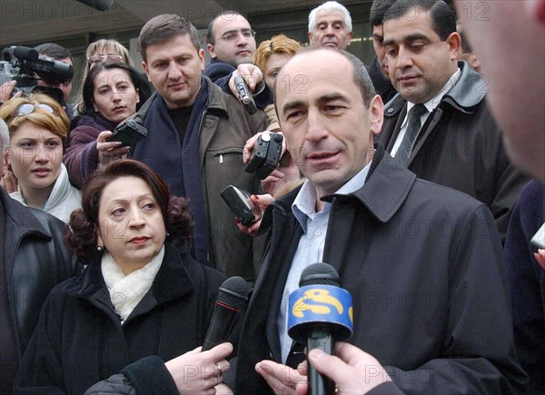 The incumbent armenian president robert kocharyan pictured with his wife bella kocharyan at a polling station as the presidential election was held in armenia on wednesday, yerevan, armenia, march 5, 2003.