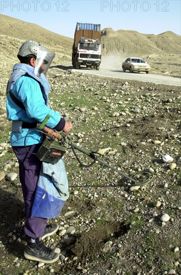 Afghanistan, march 14 2003, abdul wakil (in pic) is one of the most experienced afghan specialists trained for carrying out a demining campaign, special efforts of the campaign financed by international humanitarian organisations are directed towards 'cleaning' areas around highways and settlements.