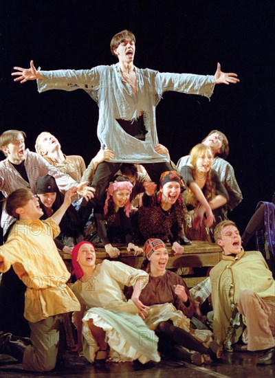 St,petersburg, , russia, march 22, 2003, a scene of the new musical (in pic) 'captain's daughter' based on the novel by a,pushkin, directed by neil donohue, the music was composed by andrei petrov and his daughter olga, actors of broadway theatres in new-york are engaged in this musical, (photo itar-tass / yuri belinsky) .
