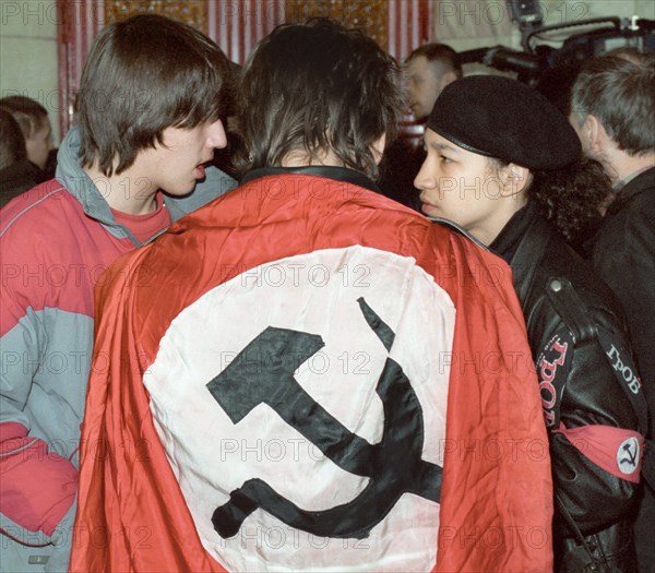 Moscow, russia, april 28, 2003, picture shows delegates of the all-russia constituent congress of the national bolshevik party that was opened on monday in the 'ulan-bator' cinema with the participation of 200 delegates from 52 regions of the country.